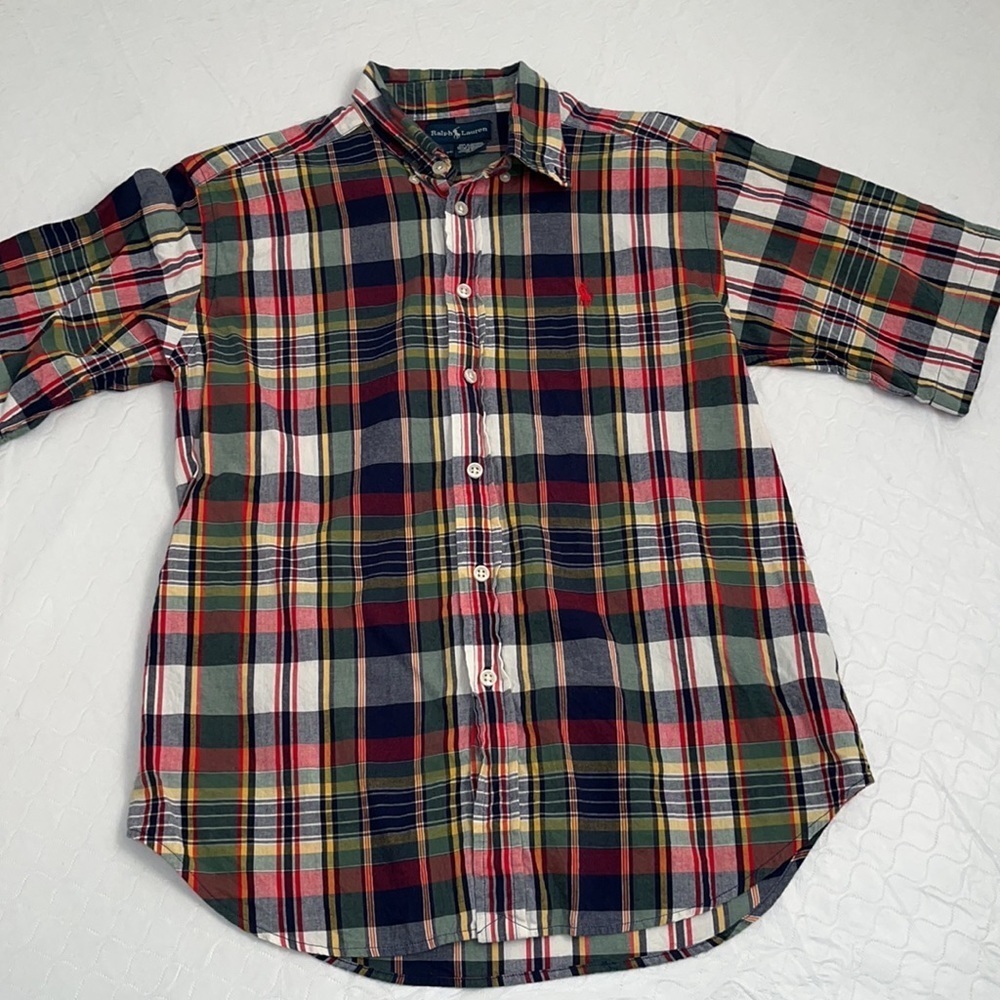 Ralph Lauren Polo navy red multicolor plaid button down shirt 10-12